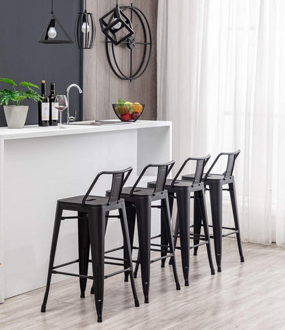Matte Black Metal Counter Stools Set of 4 - Industrial Style