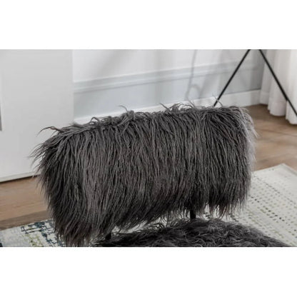 Wide Faux Fur Plush Nursery Rocking Chair, Baby Nursing Chair with Metal Rocker, Fluffy Upholstered Glider Chair, Comfy Mid Century Modern Chair for Living Room