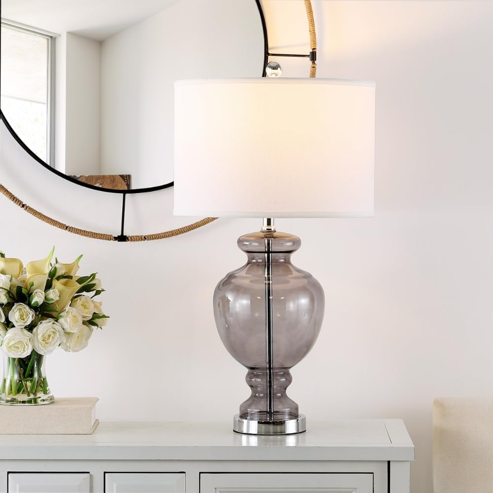 Safavieh Lighting Collection Grey Glass Grey and Off-White Table Lamp, Set of 2