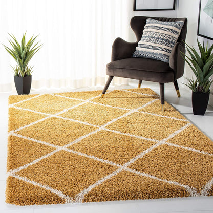 SAFAVIEH Hudson Shag Collection Area Rug - 7' Square, Beige & Ivory, Modern Trellis Design, Non-Shedding & Easy Care, 2-Inch Thick Ideal for High Traffic Areas in Living Room, Bedroom (SGH281S)