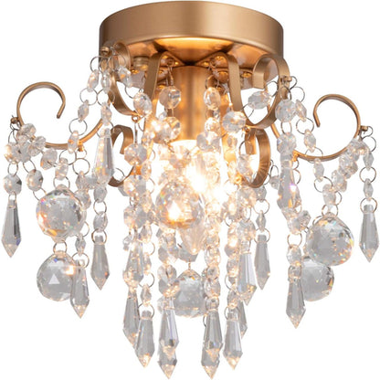 Mini Chandelier Crystal Ceiling Light,Small Flush Mount Gold Light