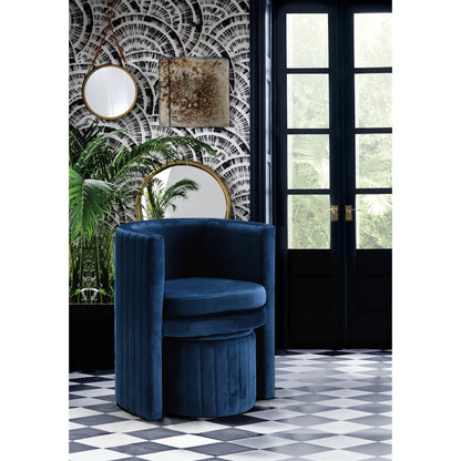 Selena Velvet Accent Chair and Ottoman Set in Navy