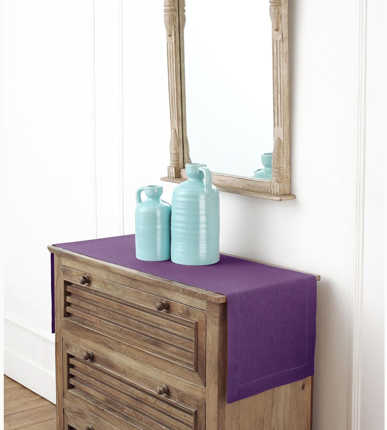 Solino Home Purple Linen Table Runner 60 Inches Long – 100% Pure Linen Classic Hemstitch Table Runner 14 X 60 Inch – Machine Washable Dining Table Runner for Valentines Day, Spring, Easter Decor