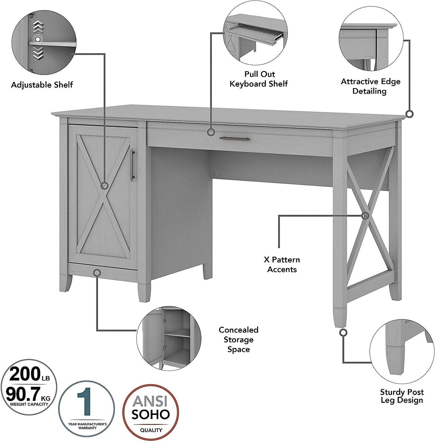 Key West Computer Desk with Storage and File Cabinet Including Lateral Filing