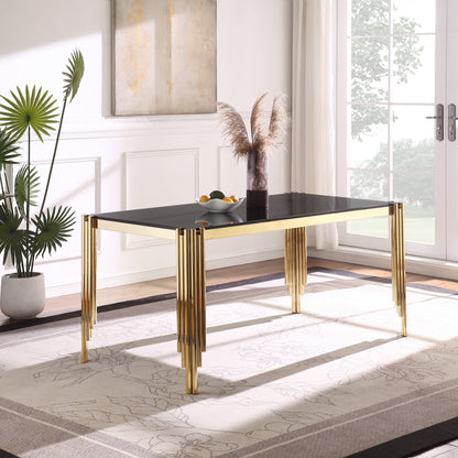 65' Rectangle Glass Dining Table, Tempered Glass Tabletop and Polished Gold Legs, Modern Style Table for Home, Kitchen. Dining Room