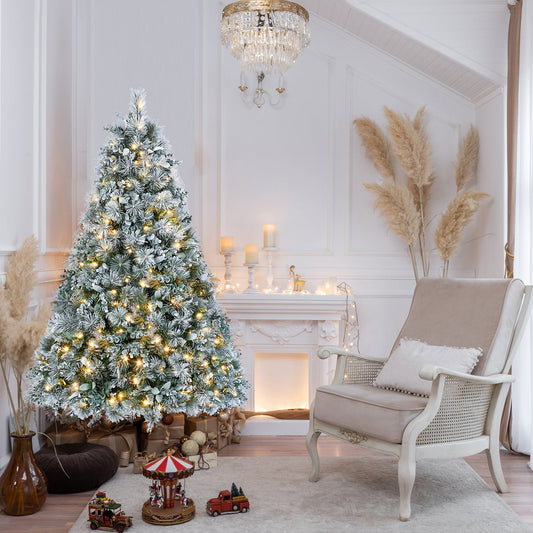 4FT Prelit Flocked Christmas Tree with Pine Needles & Eucalyptus