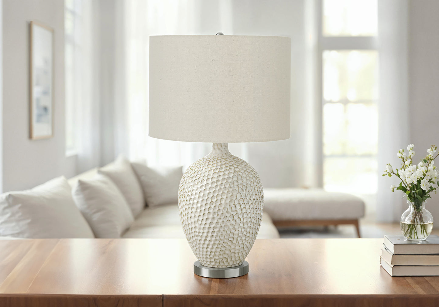 Lighting, 28'h, Table Lamp, Cream Ceramic, Ivory / Cream Shade, Contemporary