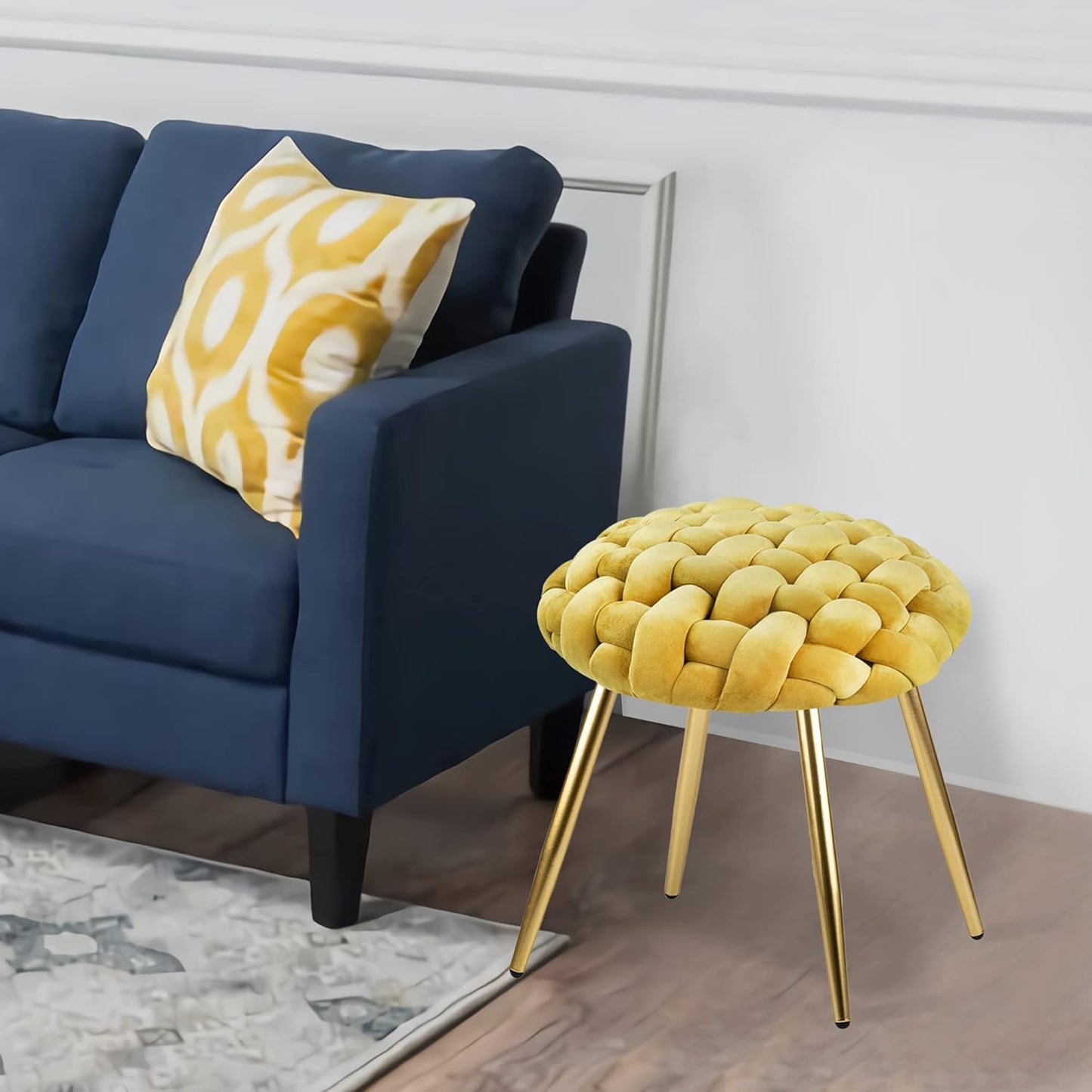 GIA Home Furniture Series Velvet Cross Woven Accent Stool, Chartreuse, Qty of 1