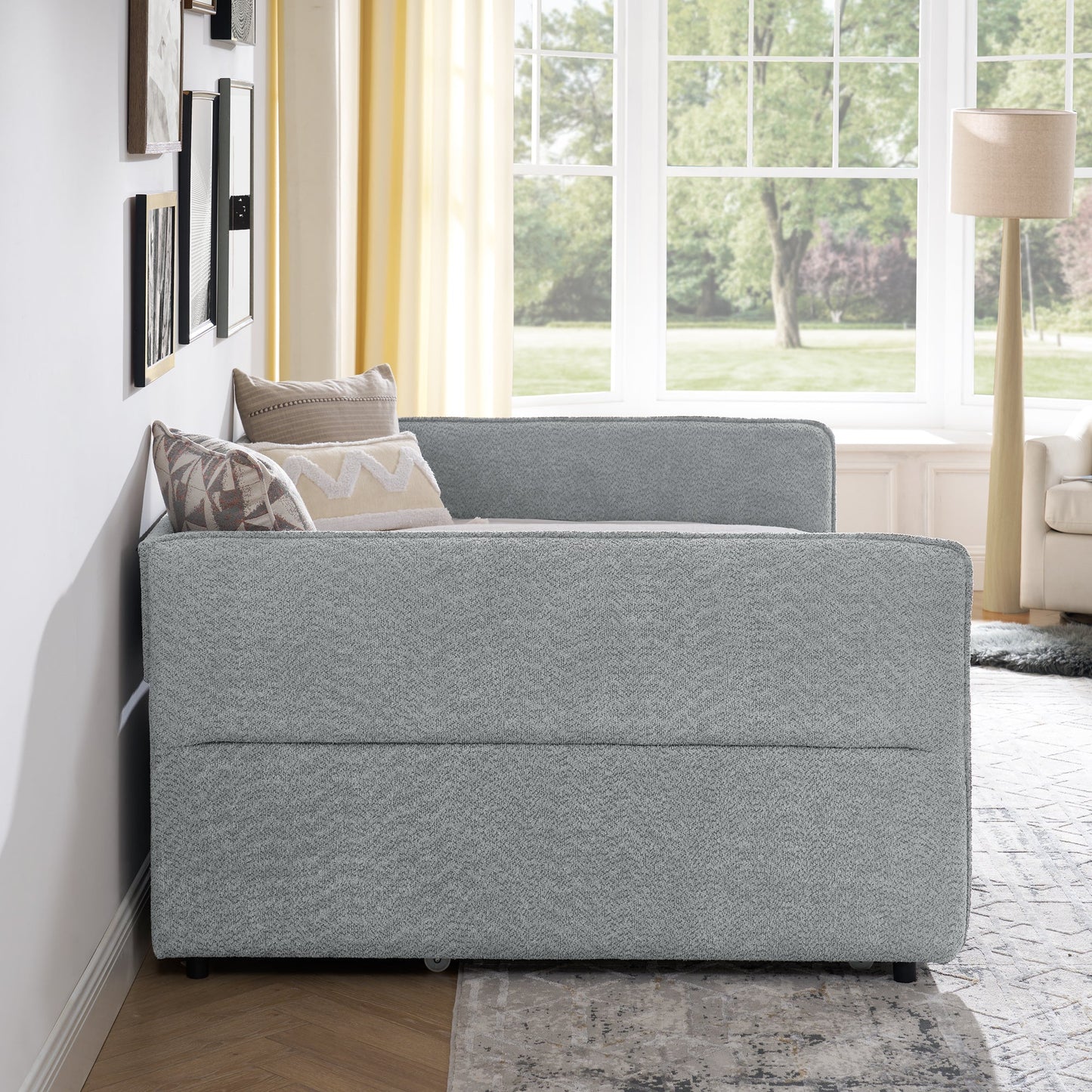 Upholstered Tufted Daybed Sofa Bed with Trundle and Convertible Design