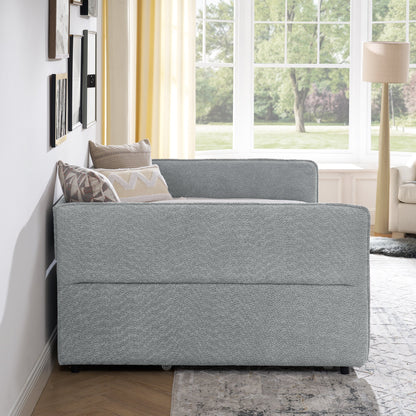Upholstered Tufted Daybed Sofa Bed with Trundle and Convertible Design