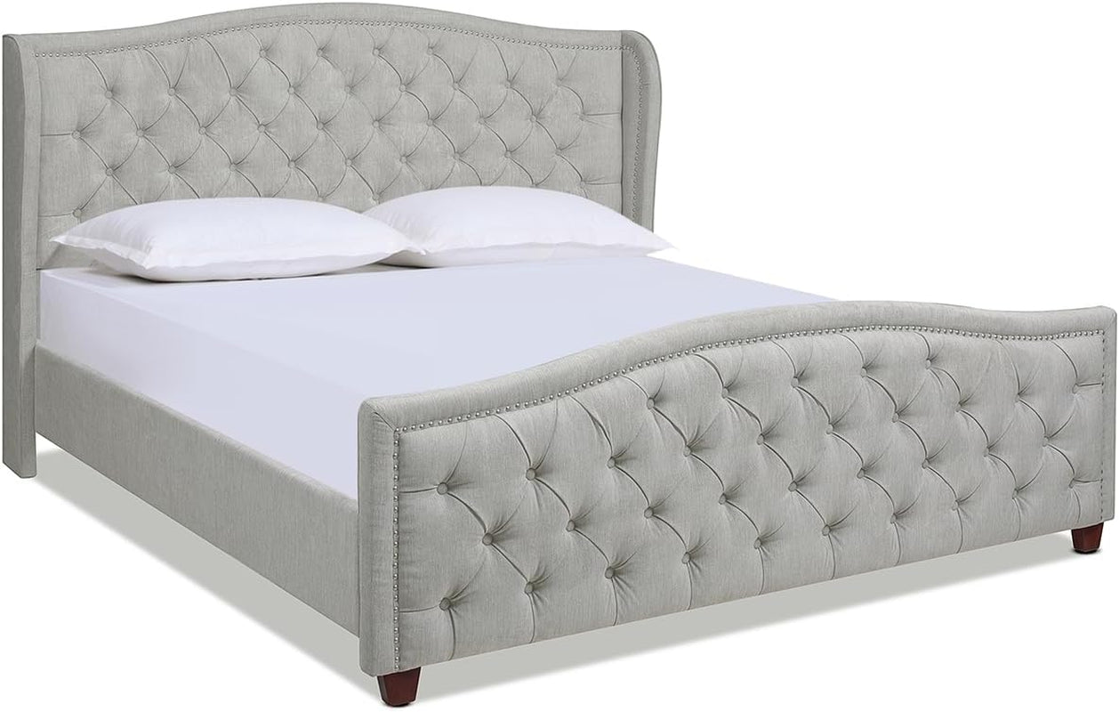 Jennifer Taylor Home Marcella Upholstered Shelter Headboard Bed Set, Queen, Olive Green Performance Velvet