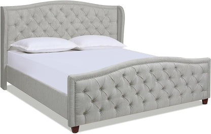 Jennifer Taylor Home Marcella Upholstered Shelter Headboard Bed Set, Queen, Olive Green Performance Velvet