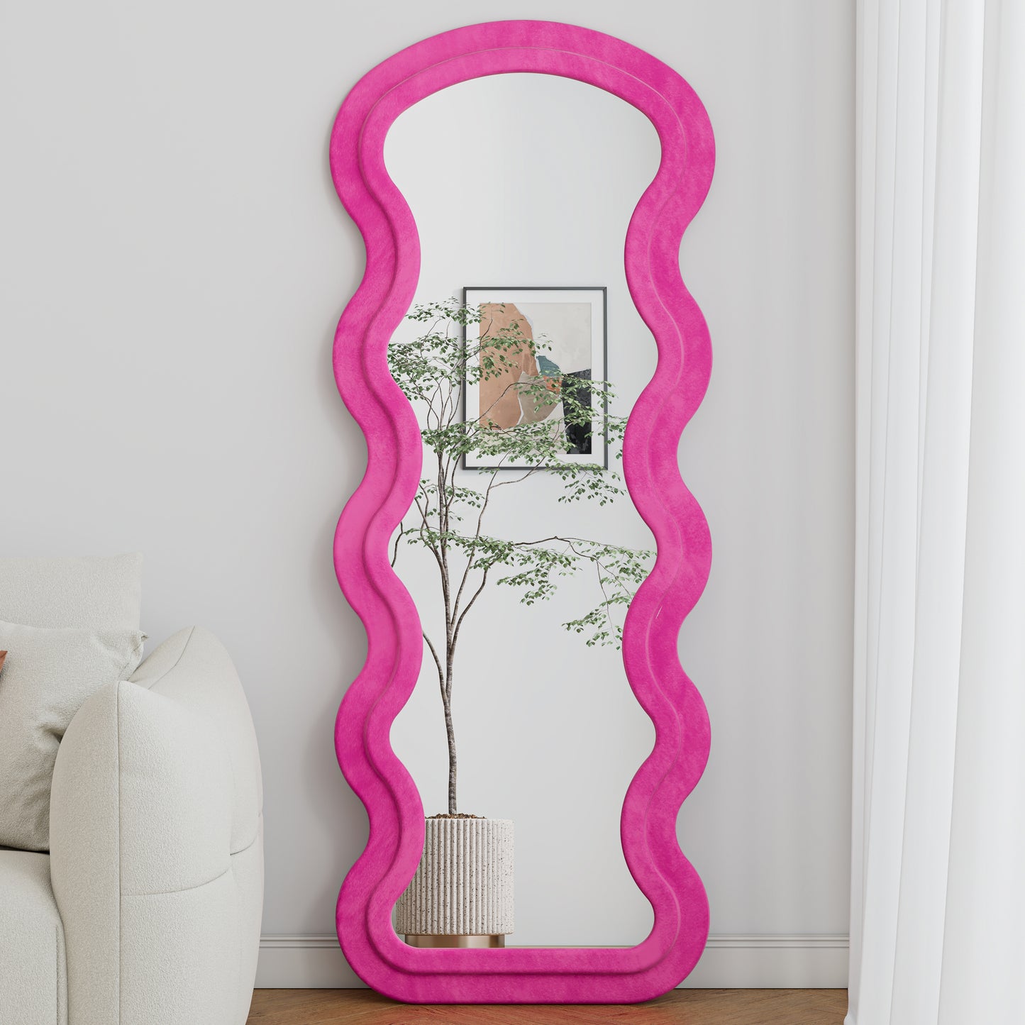Flannel Full Length Wave rose Floor Mirror  for Bedroom living room Hanging or Against The Wall