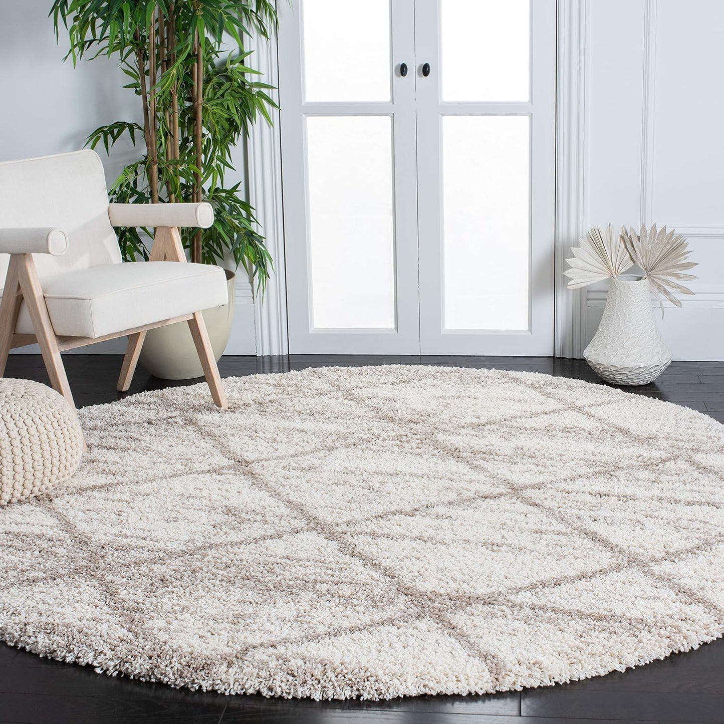 SAFAVIEH Hudson Shag Collection Area Rug - 7' Square, Beige & Ivory, Modern Trellis Design, Non-Shedding & Easy Care, 2-Inch Thick Ideal for High Traffic Areas in Living Room, Bedroom (SGH281S)