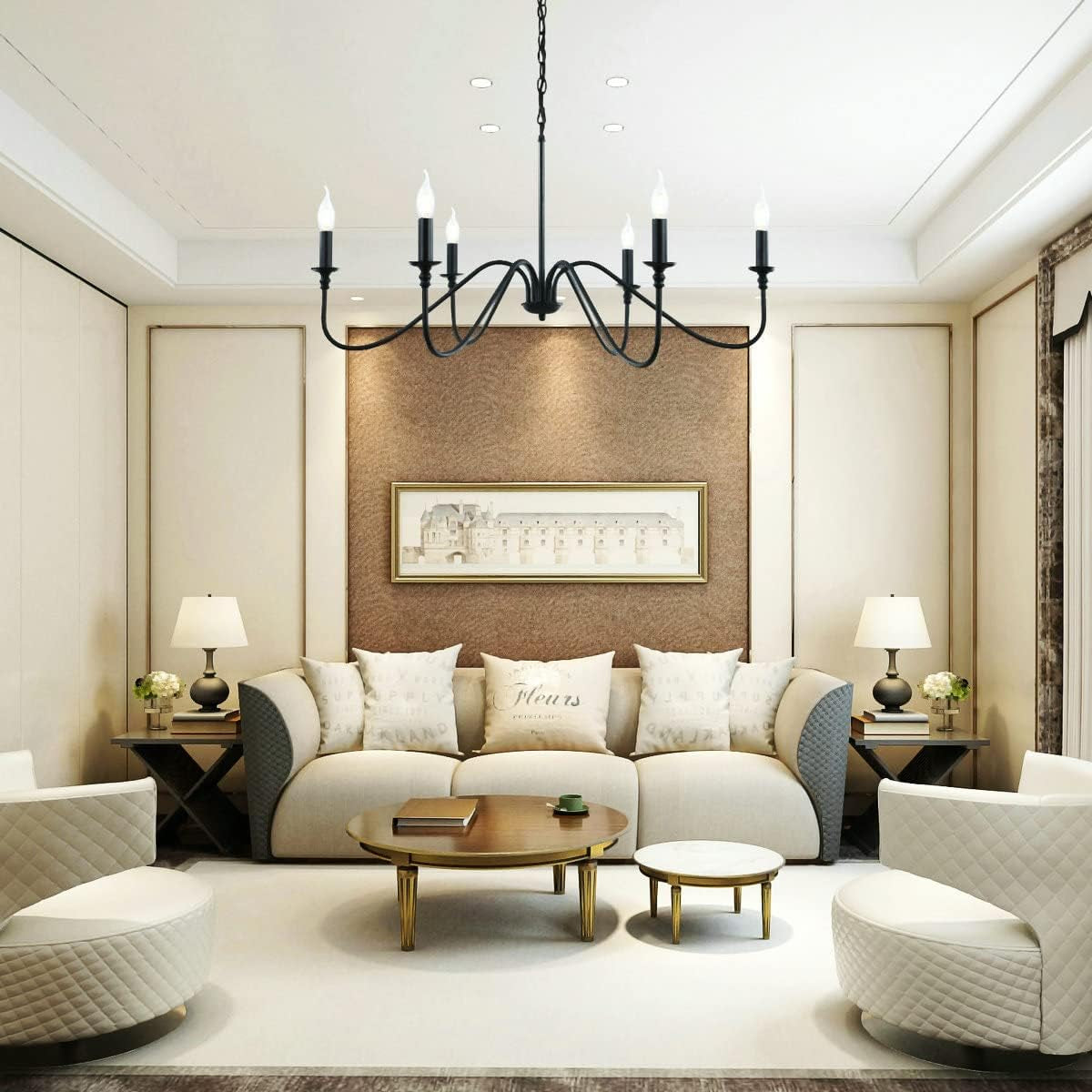 Black Chandelier,6-Light Rustic Industrial Iron Chandeliers for Dining