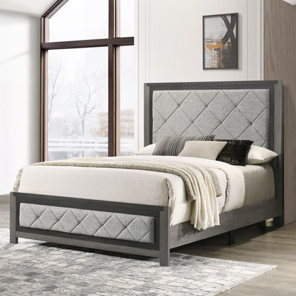 Modern Transitional Gray Finish 1pc King Size Panel Bed Tufted Headboard Footboard Wooden Bedroom Furniture