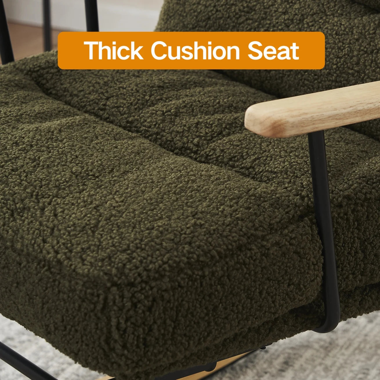 Teddy Fabric Rocking Chair Nursery Chair with Adjustable Back, Modern Gliding Rocking Chair with High Back, Retractable Footrest, Glider Recliner Nursery Chair for Nursery, Living Room, Bedroom,Green