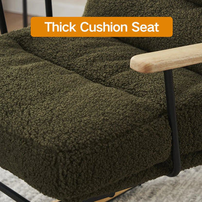 Teddy Fabric Rocking Chair Nursery Chair with Adjustable Back, Modern Gliding Rocking Chair with High Back, Retractable Footrest, Glider Recliner Nursery Chair for Nursery, Living Room, Bedroom,Green