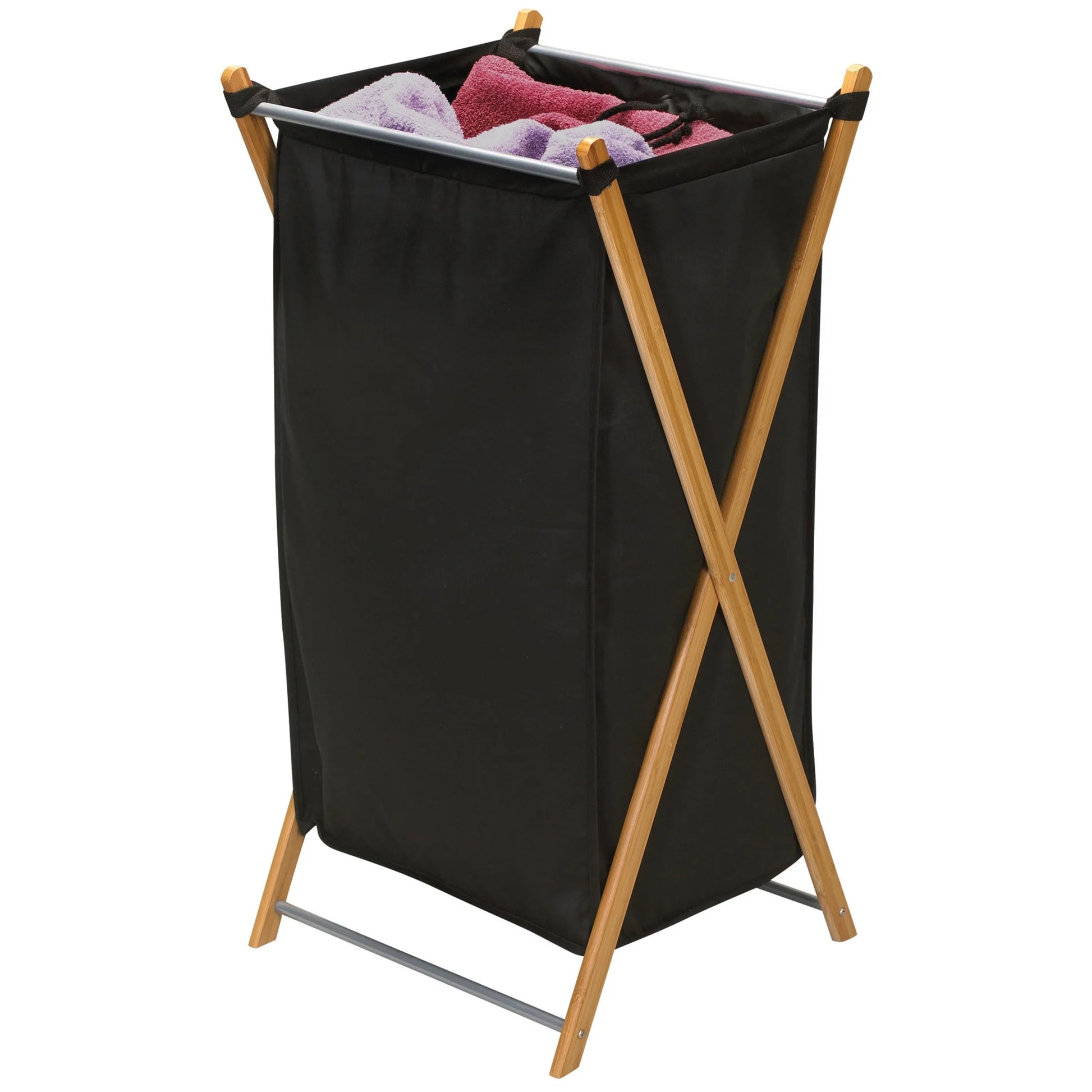 Household Essential 6540-1 X-Frame Laundry Hamper, Bamboo Frame with Black Canvas Bag