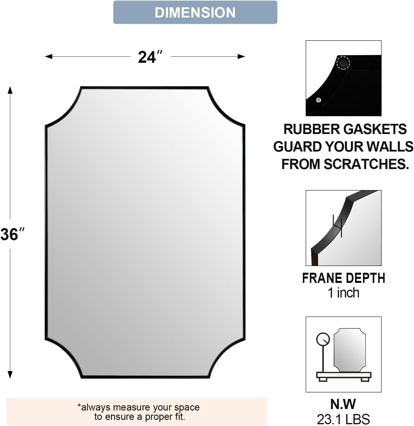 Stainless Steel Frame Black Vanity Mirror, Irregular Wall Mirror,