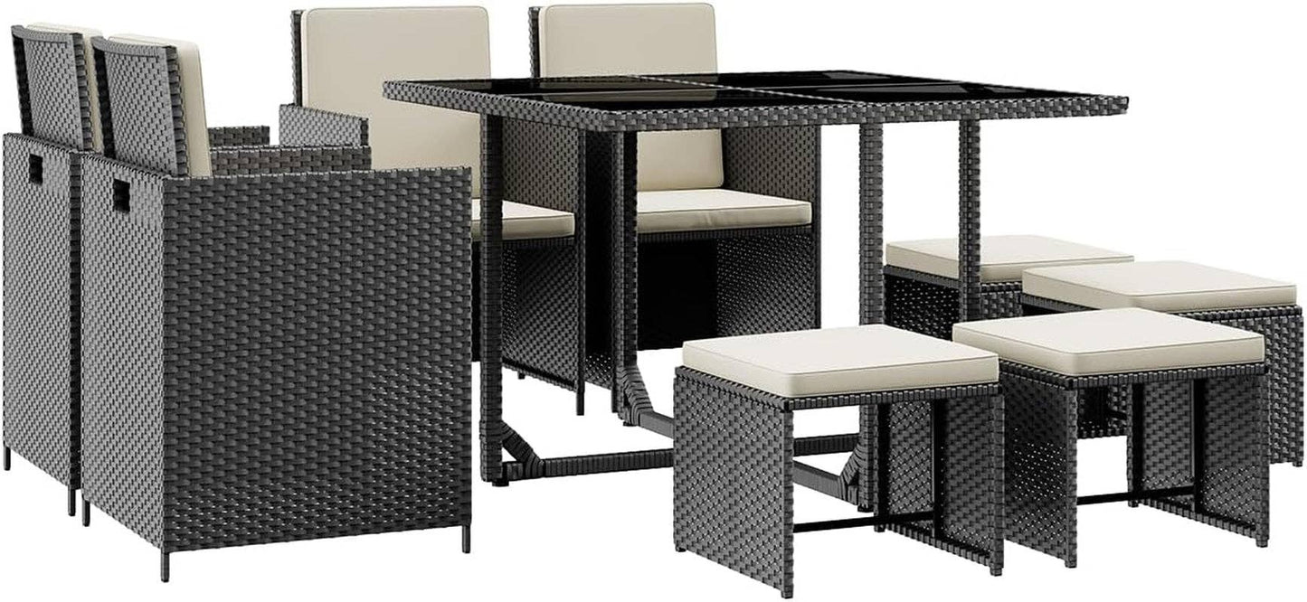 9 Piece Patio Dining Set Black White For Outdoor Use
