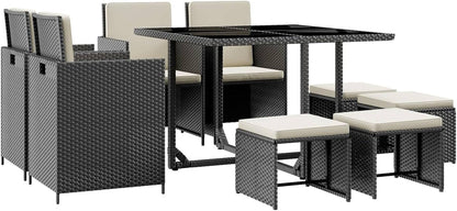 9 Piece Patio Dining Set Black White For Outdoor Use
