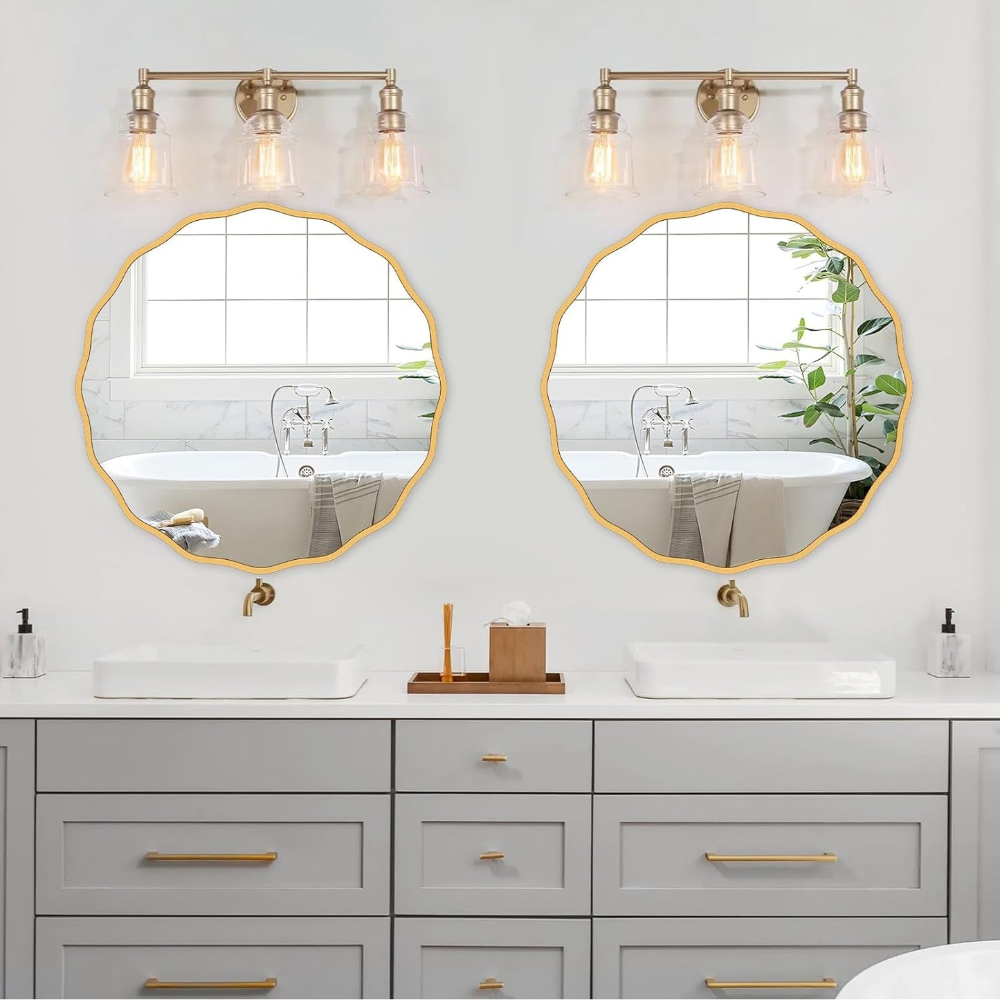 Gold round Mirror for Wall Decorative 24 Inch Modern Wavy Mirror Whit