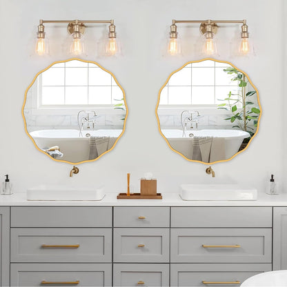 Gold round Mirror for Wall Decorative 24 Inch Modern Wavy Mirror Whit