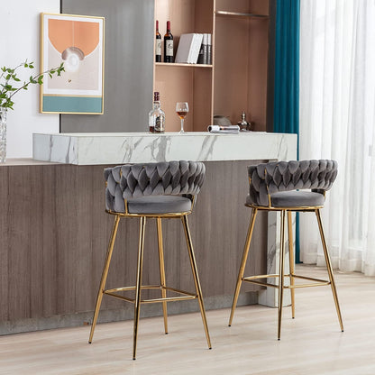 Gray Velvet Woven Backrest Barstool Set - Comfortable & Stylish