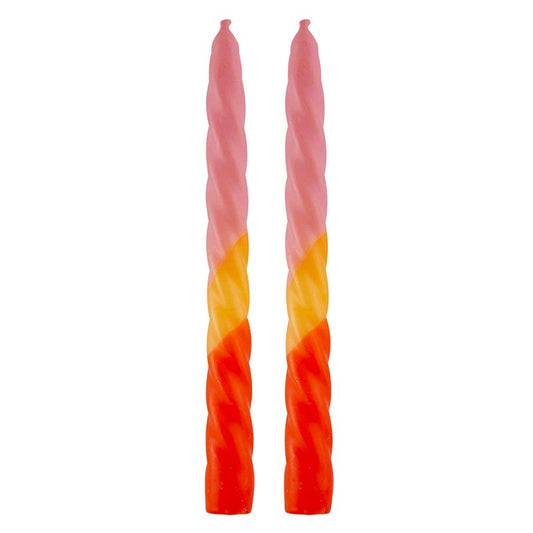 Set of 2 Tapered Candle in Pink-Yellow-Orange | Aesthetic Retro Spiral