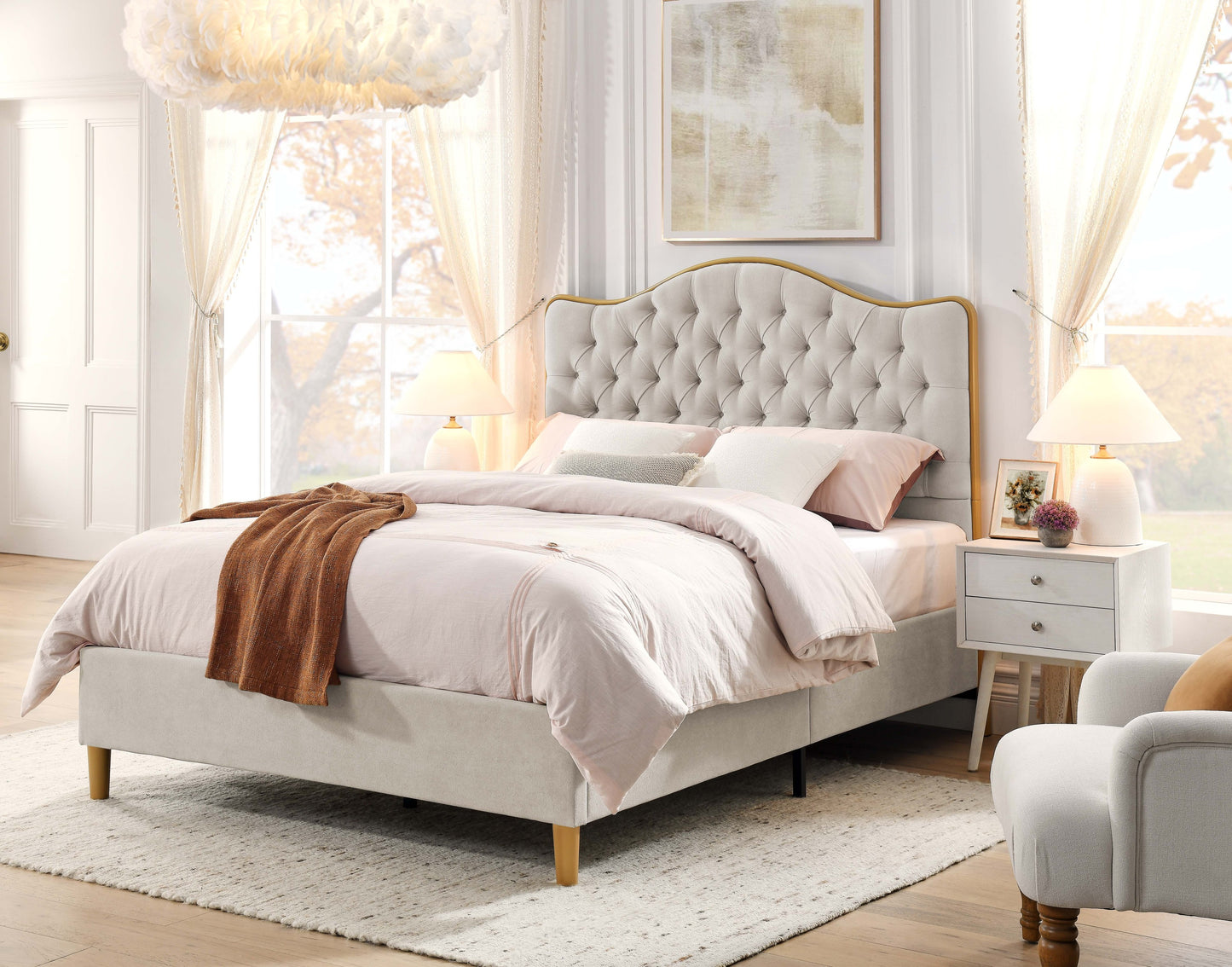 Luxelegance Upholstered Queen Bed Frame