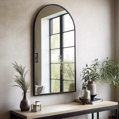 Contemporary Black Arched Wall Mirror, 42X24, Ideal for Bathroom