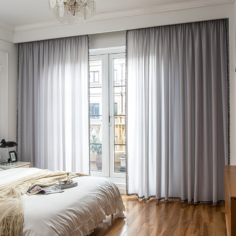 Grey Thermal Insulated Velvet Curtain with Ball Design
