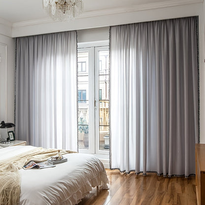 Grey Thermal Insulated Velvet Curtain with Ball Design
