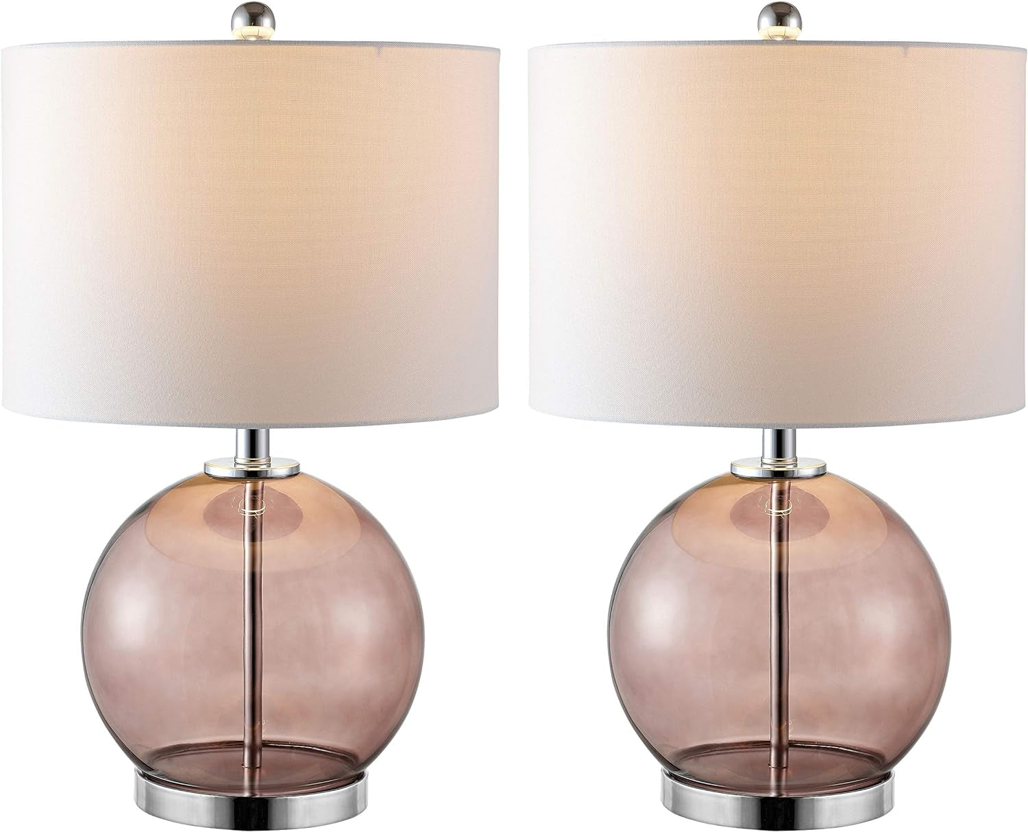 SAFAVIEH Lighting Collection Lonni Smoked Grey Glass 23-Inch Bedroom Living Room Home Office Desk Nightstand round Table Lamp Set of 2 (LED Bulbs Included)