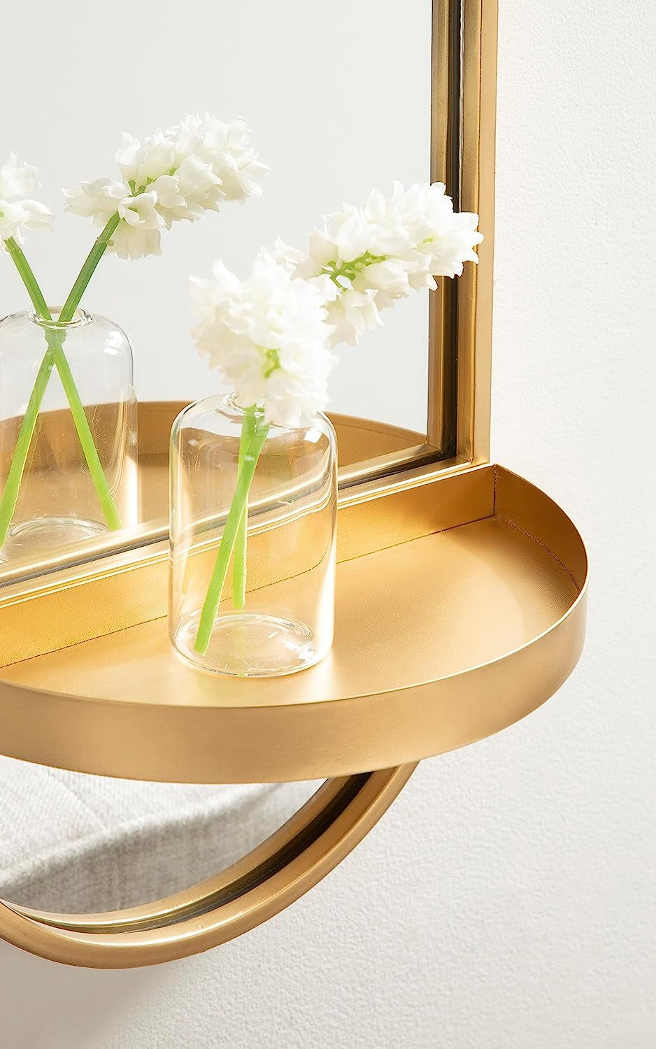 Estero Modern Metal Oval Mirror with Rounded Shelf, 11 X 25, Gold,