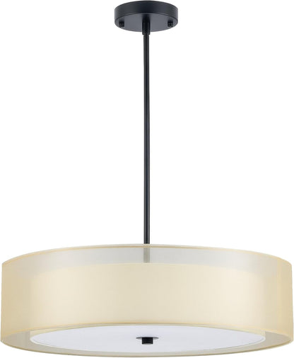3-Light Drum Chandeliers, 20" Pendant Light Fixture with 2-Layer