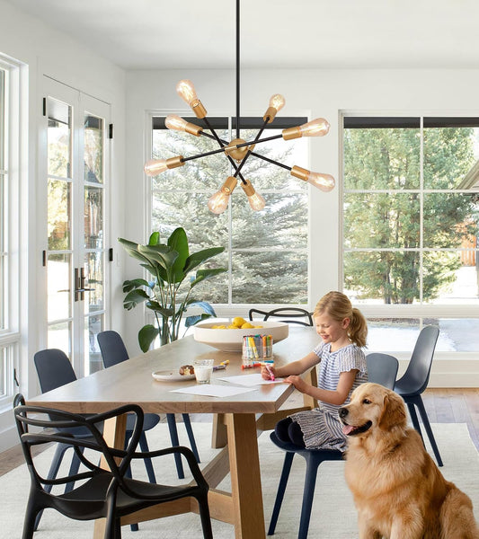 8 Lights Dining Room Light Fixtures Modern Sputnik Chandelier Black