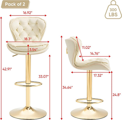 Adjustable Velvet Barstools with Swivel Base, Set of 2