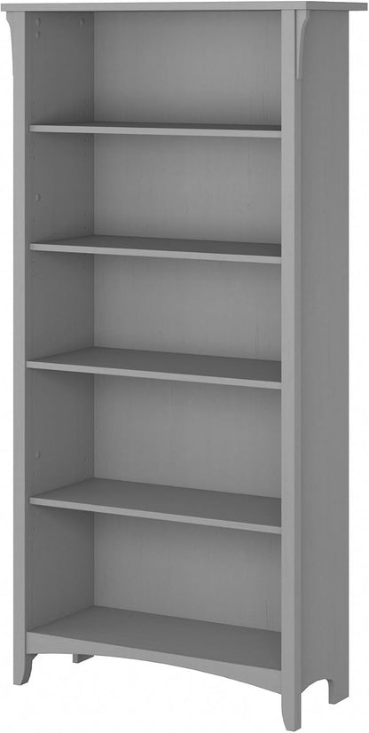 Bush Furniture Salinas 5 Shelf Bookcase in Antique White, Tall Bookshelf, Large Book Shelf for Living Room, Home Office, or Entryway