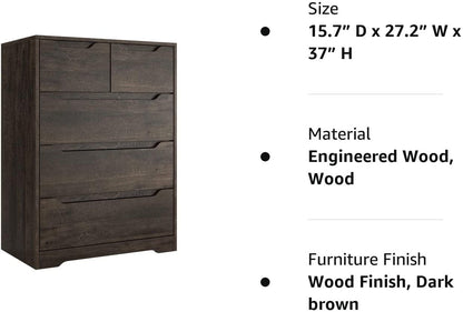 Modern Dark Brown 5-Drawer Clothing Organizer
