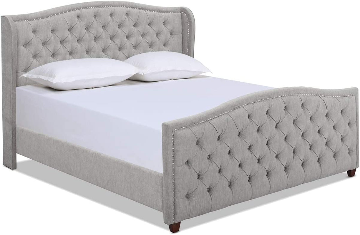 Jennifer Taylor Home Marcella Upholstered Shelter Headboard Bed Set, Queen, Olive Green Performance Velvet