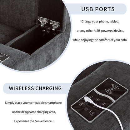 Upholstered Modular Sofa with  with Storage Space, USB Charge