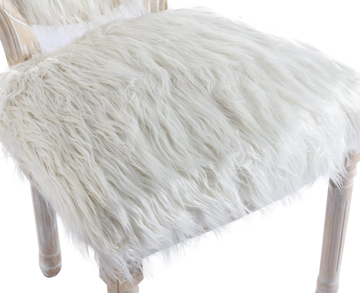 Kmax Faux Fur Elegant Kitchen Chairs Farmhouse Dining Room Chairs Bedroom Vanity Chairs Wood Legs with round Back, White