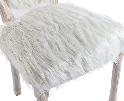 Kmax Faux Fur Elegant Kitchen Chairs Farmhouse Dining Room Chairs Bedroom Vanity Chairs Wood Legs with round Back, White