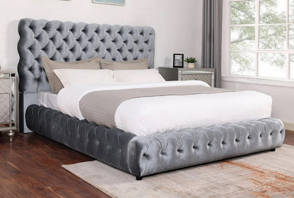 1pc Contemporary Upholstered King Bed Tufted Headboard and Footboard Wooden Luxury Glam Bedroom Furniture Gray
