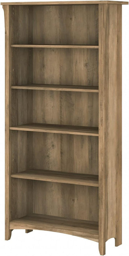 Bush Furniture Salinas 5 Shelf Bookcase in Antique White, Tall Bookshelf, Large Book Shelf for Living Room, Home Office, or Entryway