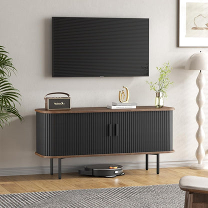 47''W Black Cabinet with Storage, Media Console, Tambour TV Stand,