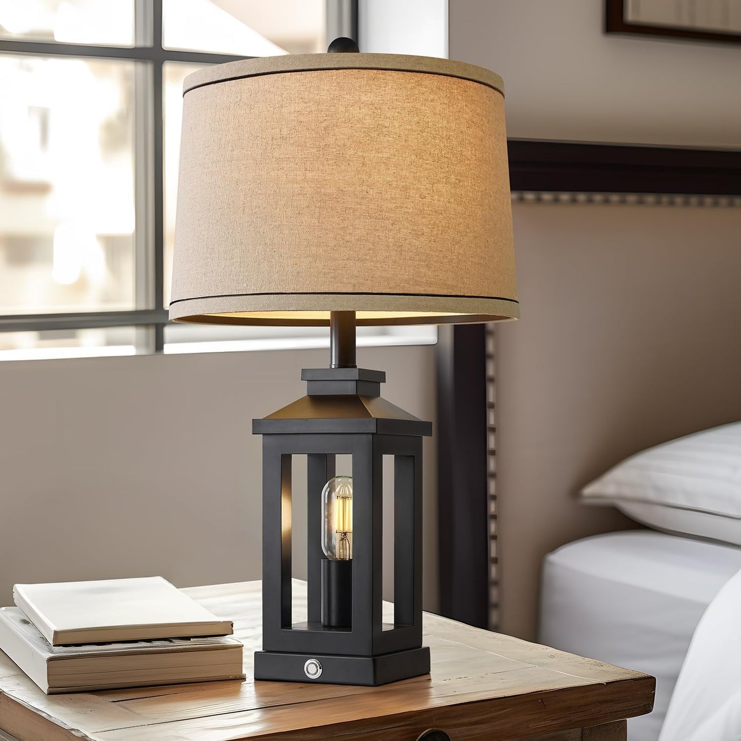 23.75" Retro Farmhouse Black Table Lamp for Living Room Bedroom