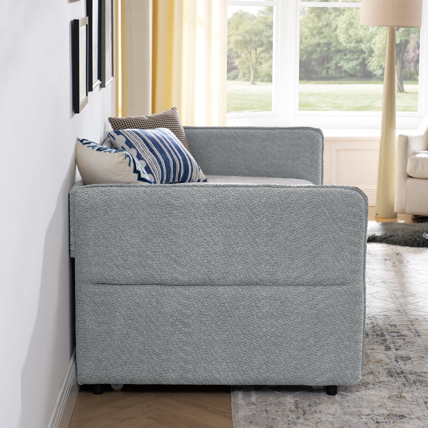 Upholstered Tufted Daybed Sofa Bed with Trundle and Convertible Design